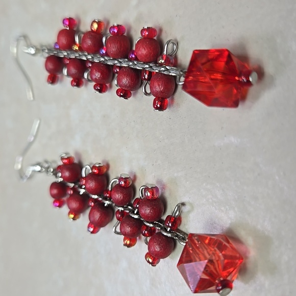 Sliver925 Hook Red Beaded Drop Earrings - Picture 11 of 15